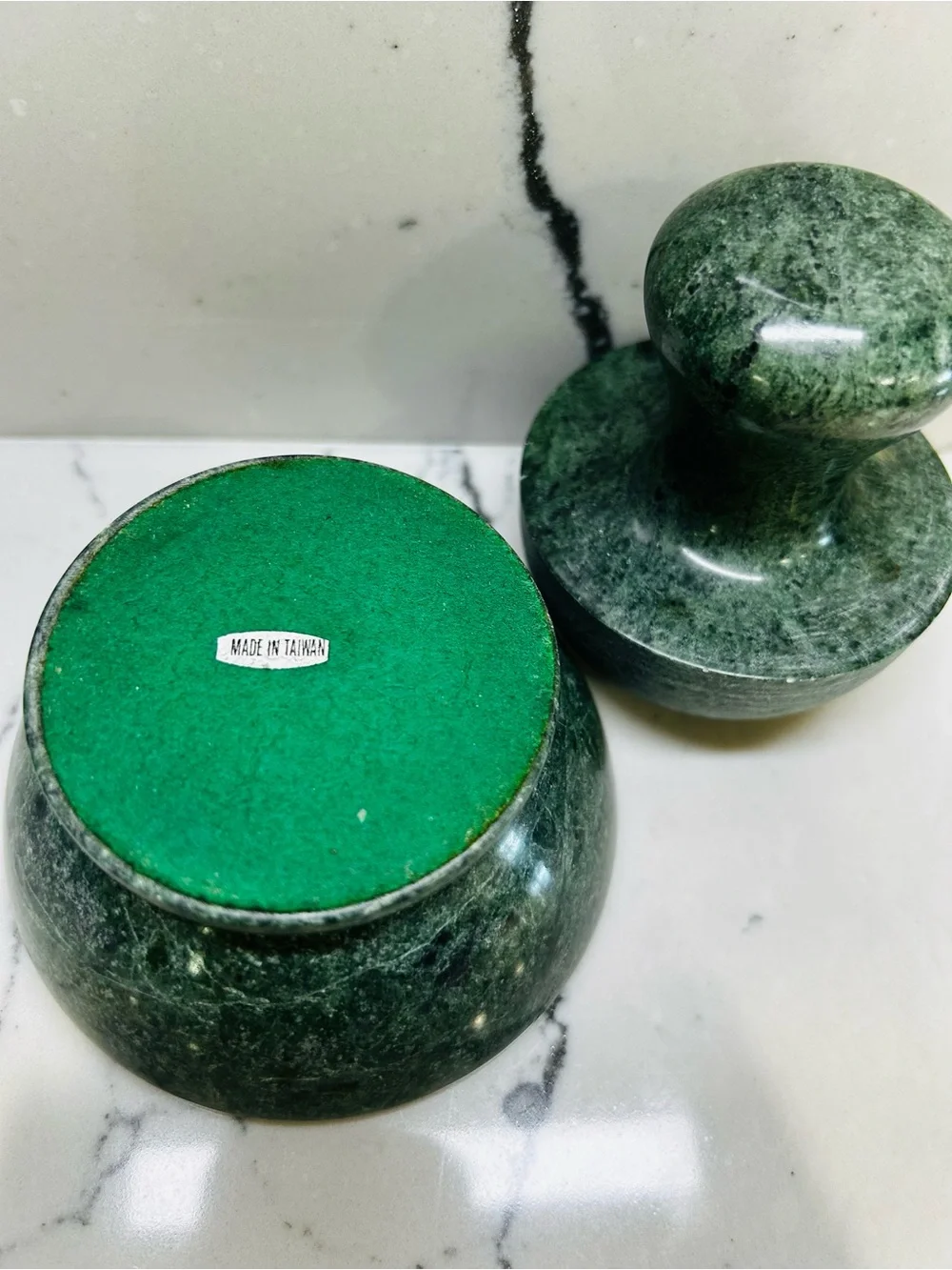 Vintage Mushroom Green Marble Stone Mortar and Pestle